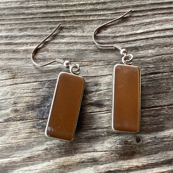 Mandala design turquoise color earrings with fish hook type dangle - Picture 2 of 2